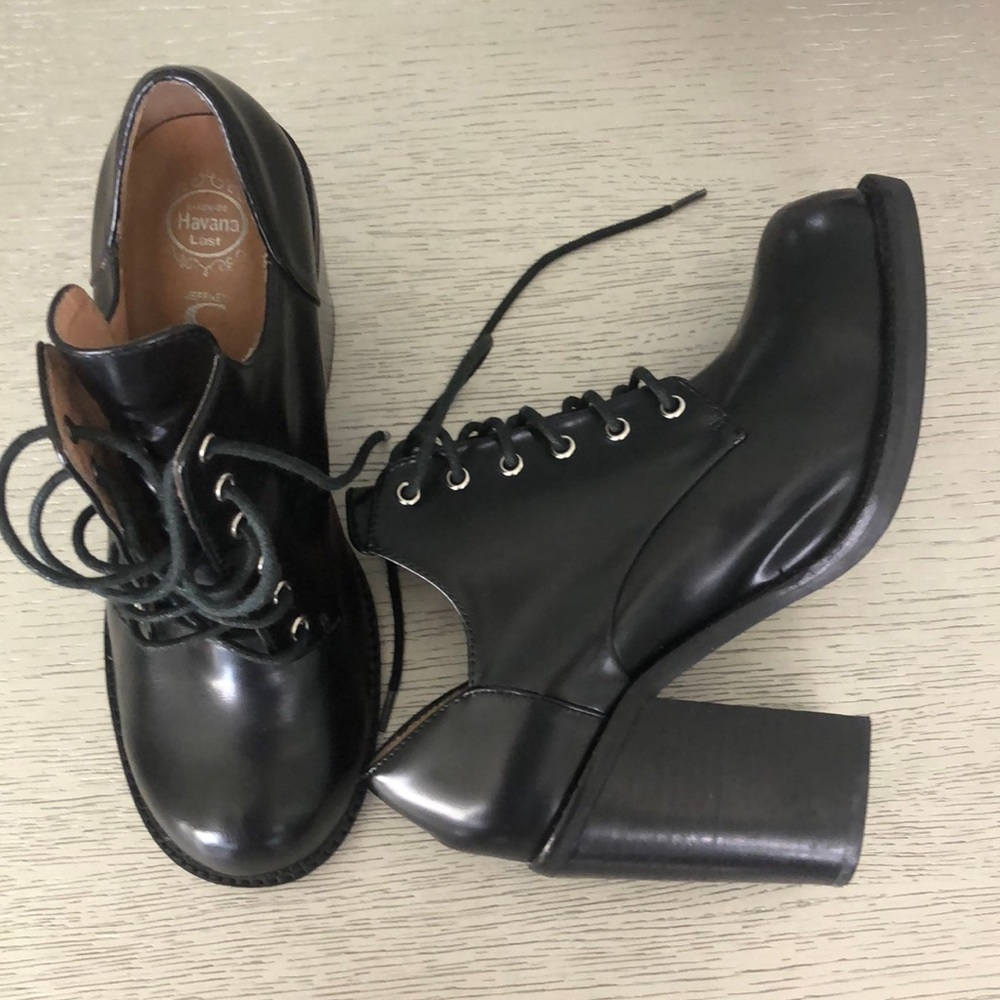 Jeffrey Campbell Black Lace-Up Block Heel Ankle Boots